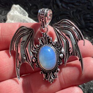 Halloween Flying Vampire Bat Opalite Gemstone Crystal Jewelry Pendant Charm